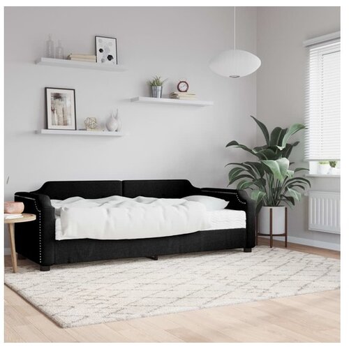 VidaXL Dnevna postelja z vzmetnico črna 100x200 cm blago Slike