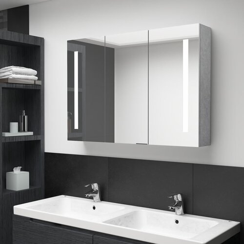 VidaXL LED kupaonski ormarić s ogledalom boja betona 89 x 14 x 62 cm Slike