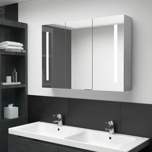 vidaXL LED kupaonski ormarić s ogledalom boja betona 89 x 14 x 62 cm