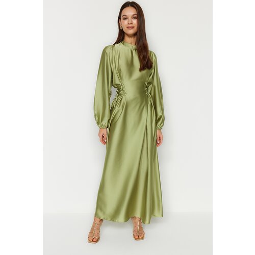 Trendyol Green Waist Brit Satin Evening Dress Slike