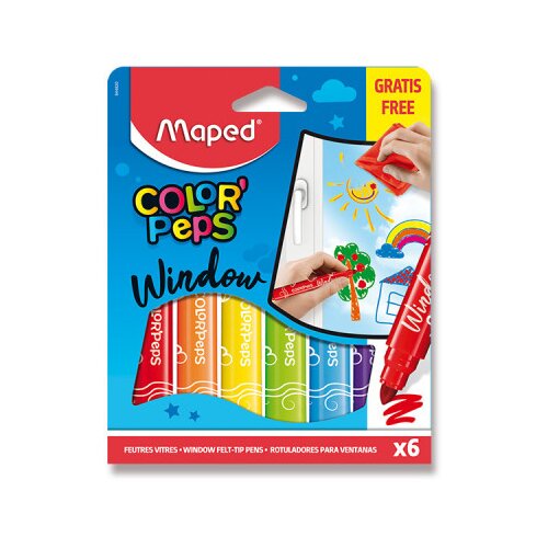 Maped Flomastri Window za steklo - 6 barv + krpica Slike
