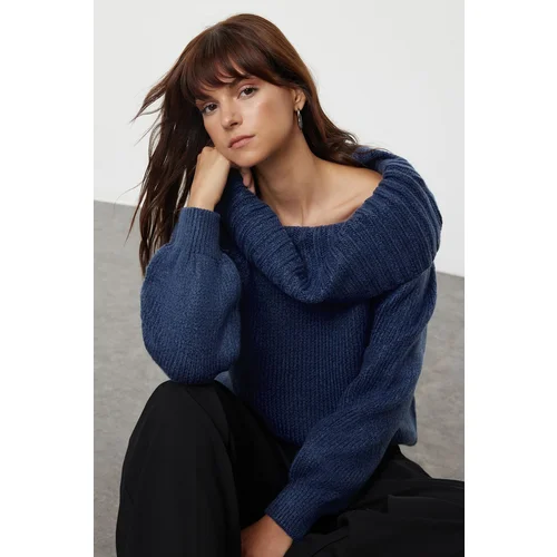 Trendyol Indigo Soft Textured Lace Collar Knitwear Sweater