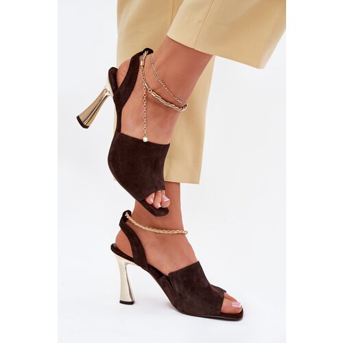 CheBello Suede stilettos with decorative bracelet 4440 chocolate Cene