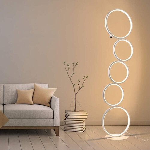 Nettlife LED talna svetilka, moderna bela, 32 W, toplo bela, stoječa svetilka na dotik s 5 obroči za dnevno sobo, pisarno, (22148956) Cene
