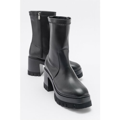 LuviShoes TARTLE Black Leather Platform Heeled Women's Boots Slike