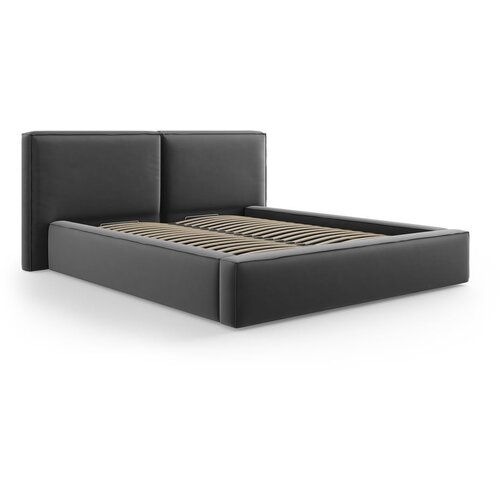 Cosmopolitan Design Temno siva žametna oblazinjena zakonska postelja s prostorom za shranjevanje in z letvenim dnom 180x200 cm Arendal – Cene