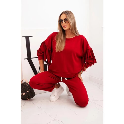 Kesi Włoski Women's butter set with fringes on the sleeves burgundy Cene