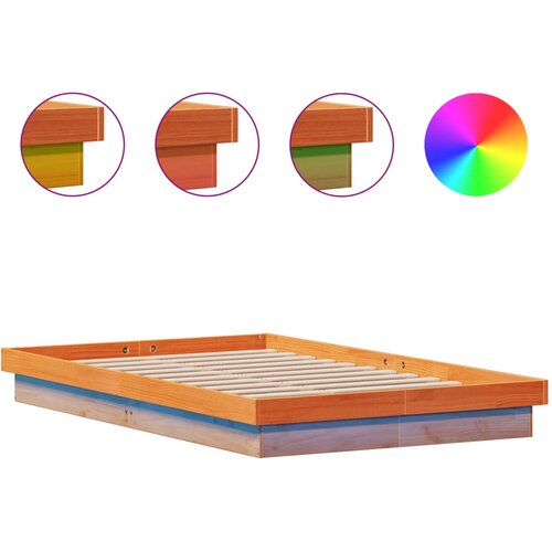VidaXL LED posteljni okvir vo&amp;scaron;čeno rjav 140x190 cm trdna borovina, (21072774) Slike