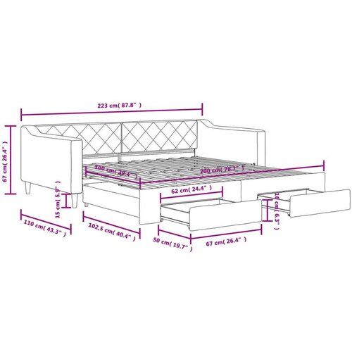 VidaXL Dnevni krevet na razvlačenje smeđesivi 100 x 200 cm od tkanine Slike