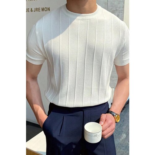 Dewberry 81037 Mens Crew Neck Knit T-Shirt-WHITE Slike