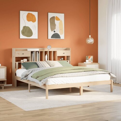 VidaXL Krevet s regalom za knjige bez madraca 200 x 200 cm od borovine Slike