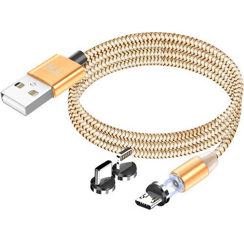 AVIZAR Magnetni kabel 3-v-1 USB-C / Lightning / Micro-USB na USB-A 1m, Zlata, (5000191849) Cene