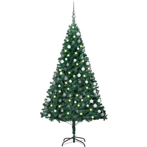  Umjetno osvijetljeno božićno drvce s kuglicama zeleno 150cm PVC Cijene