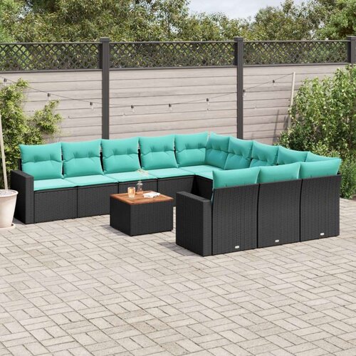 Vrtna garnitura - 12-dijelni set vrtnih sofa s jastucima poliratan crni - Crna 1 Cijene