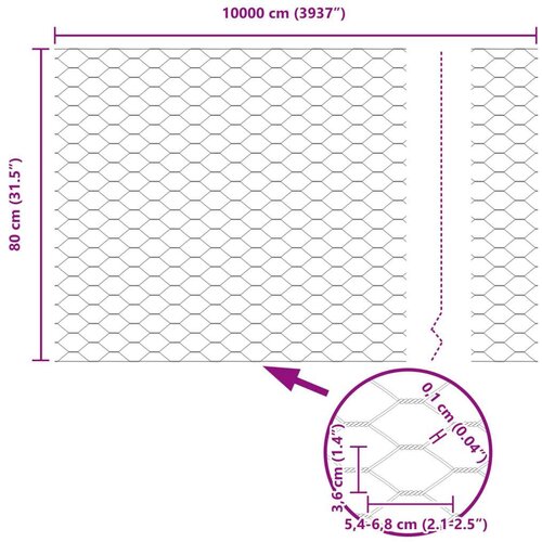 VidaXL Heksagonalna ograda Zelena Metal 10000 x 0.1 x 80 cm Izdržljiva Slike