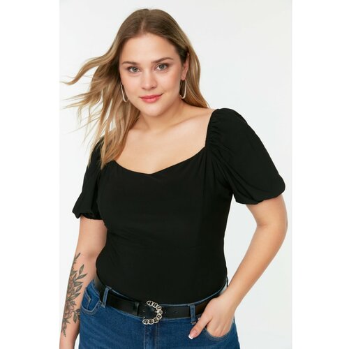 Trendyol ženska bluza Curve Black Sleeve Detailed Knitted Slike