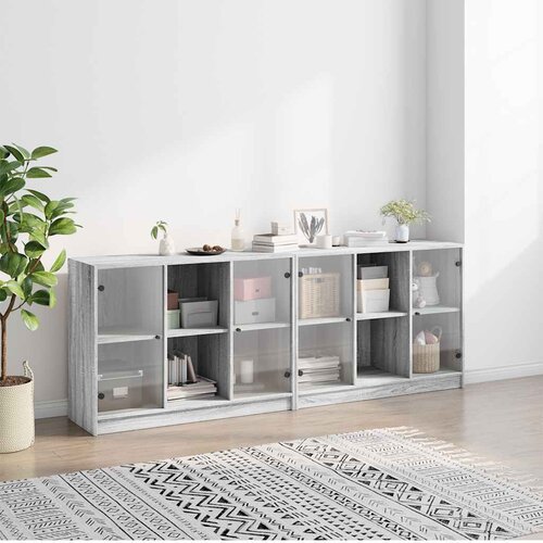  Regal za knjige s vratima siva boja hrasta 204x37x75 cm drveni Slike