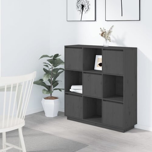 VidaXL Visoka omara siva 110,5x35x117 cm trdna borovina Slike