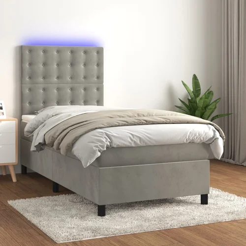 vidaXL Krevet box spring s madracem LED svjetlosivi 80x200 cm baršun