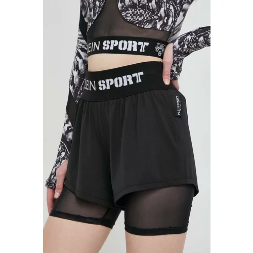 Plein Sport Kratke hlače za žene, boja: crna, s tiskom, visoki struk