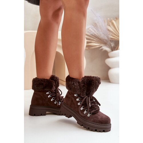 FI1 Laced Women&amp;#039;s Boots With Fur Dark Brown Vaminia Slike