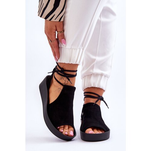 Zazoo 2743 Suede Wedge Sandals Black Cene