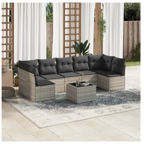 vidaXL 8-dijelni set vrtnih sofa od poliratana s jastucima svjetlosivi Cijene