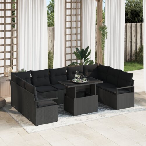 vidaXL 10-delni set sofa za vrt s jastučićima crna poli ratan Cijene
