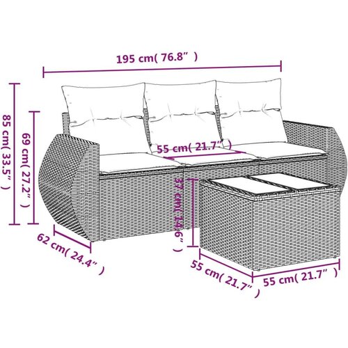  4-dijelni set vrtnih sofa od poliratana s jastucima crni Slike