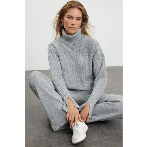 Trendyol Gray Soft Textured Basic Trousers Knitwear Two Piece Set