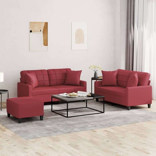 3-dijelni set sofa s jastucima boja vina od umjetne kože Cene