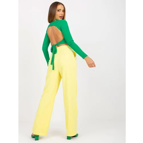 Fashion Hunters RUE PARIS light yellow fabric trousers with wide leg