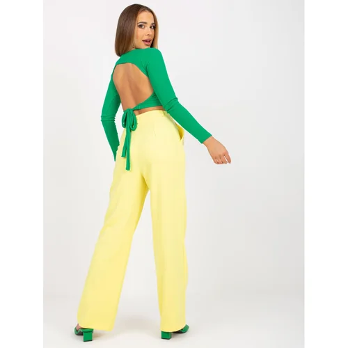 Fashion Hunters RUE PARIS light yellow fabric trousers with wide leg