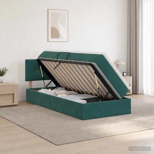 Krevet s od storage s uzglavljem Tamnozelena 90 x 190 cm Bar&amp;scaron;un Slike