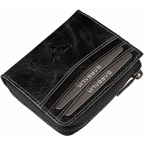 Garbalia Figo Genuine Leather Crazy Black Zippered Mini Wallet with Card Holder Slike