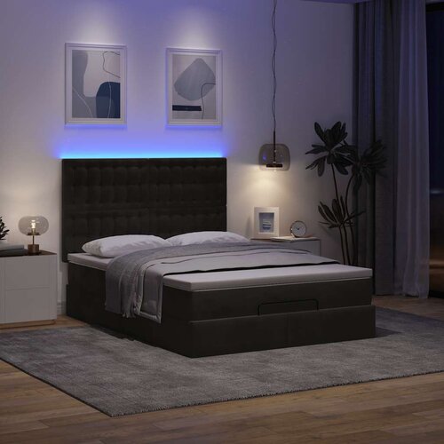 VidaXL Otomanski krevet s madracima&amp;amp;LED crni 140x190 cm bar&amp;scaron;unasti Slike