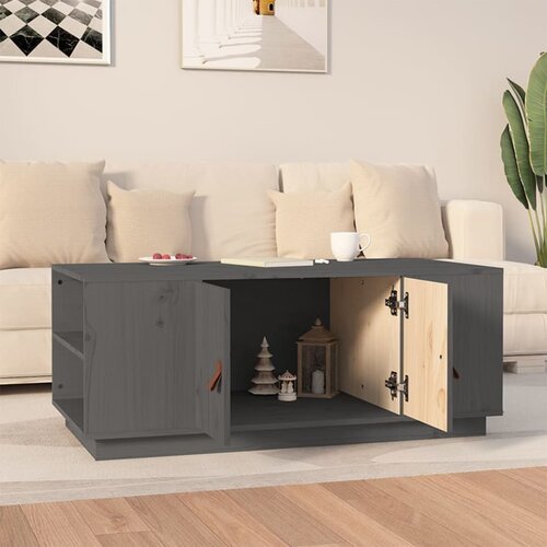  Stolić za kavu sivi 100 x 50 x 41 cm od masivne borovine Slike