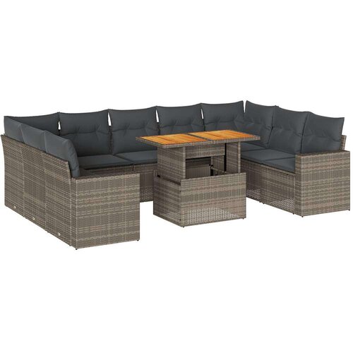  10-dijelni set vrtnih sofa od poliratana s jastucima sivi Slike
