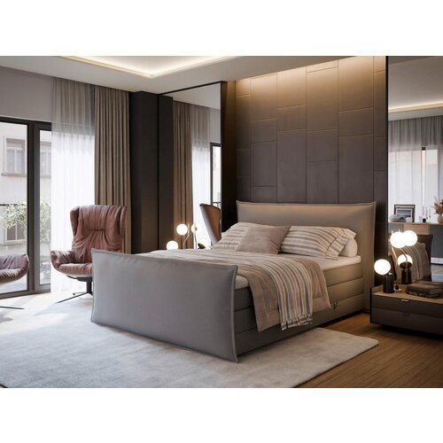 MID.YOU postelja boxspring 160 cm x 200 cm , tekstil srebrne barve Cene