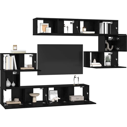  Set TV komoda 8 kom. Crni hrast Konstruirano drvo Crna 80 x 30 x 30 cm Slike