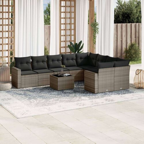 vidaXL 10-dijelni set vrtnih sofa od poliratana s jastucima sivi Cijene