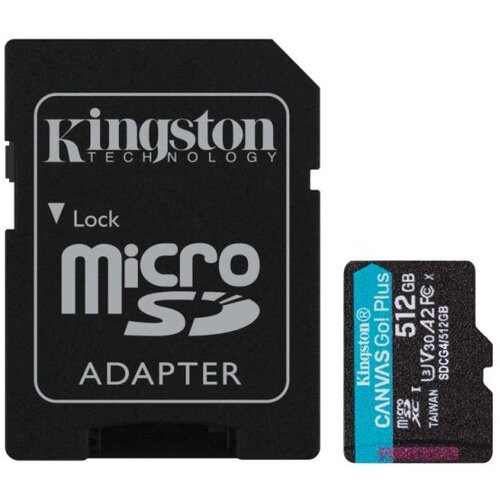 Kingston microSD 512GBCanvasGoPlus, Gen4r/w:200MB/s/160MB/s,with adapter Slike