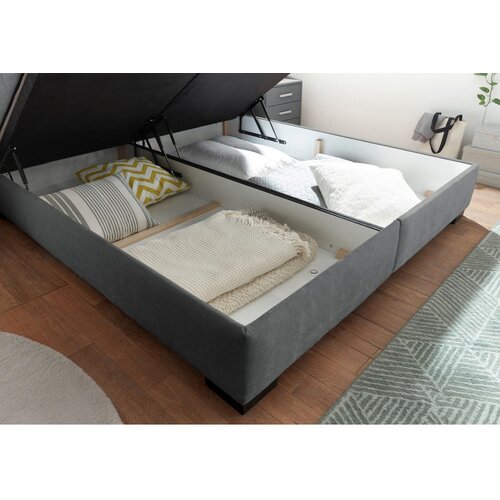 MID.YOU POSTELJA Z VZMETNICO 180 cm x 200 cm , tekstil, leseni material antracit Slike