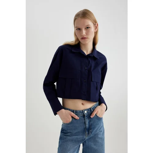 Defacto Crop Basic Poplin Long Sleeve Shirt