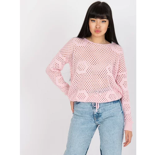 Fashion Hunters Light pink classic sweater with an openwork RUE PARIS pattern