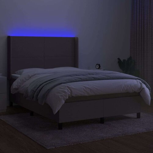  Box spring s madracem LED smeđesivi 140x200 cm tkanina Slike