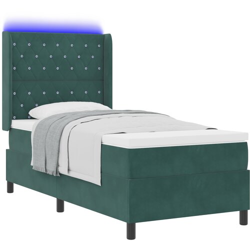 vidaXL Box Spring Postelja z Vzmetnico in LED Temno Zelena 90x200 cm Žamet, (22049849) Cene
