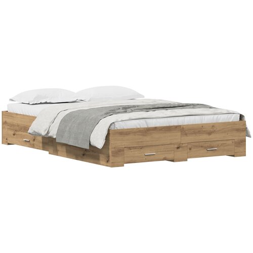 vidaXL Postelja z predali Artisan Oak 135x190 cm Izdelano iz lesnih materialov Cene
