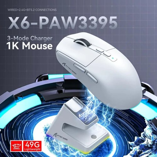 Attack Shark bežični gaming mi&amp;scaron; X6 PAW3395/26000 dpi/superlight/trimode/white + charging dock Slike