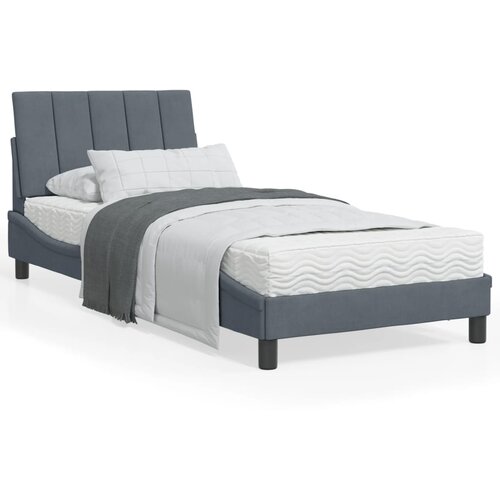 VidaXL Posteljni okvir z LED lučkami temno siv 90x190 cm žamet Slike